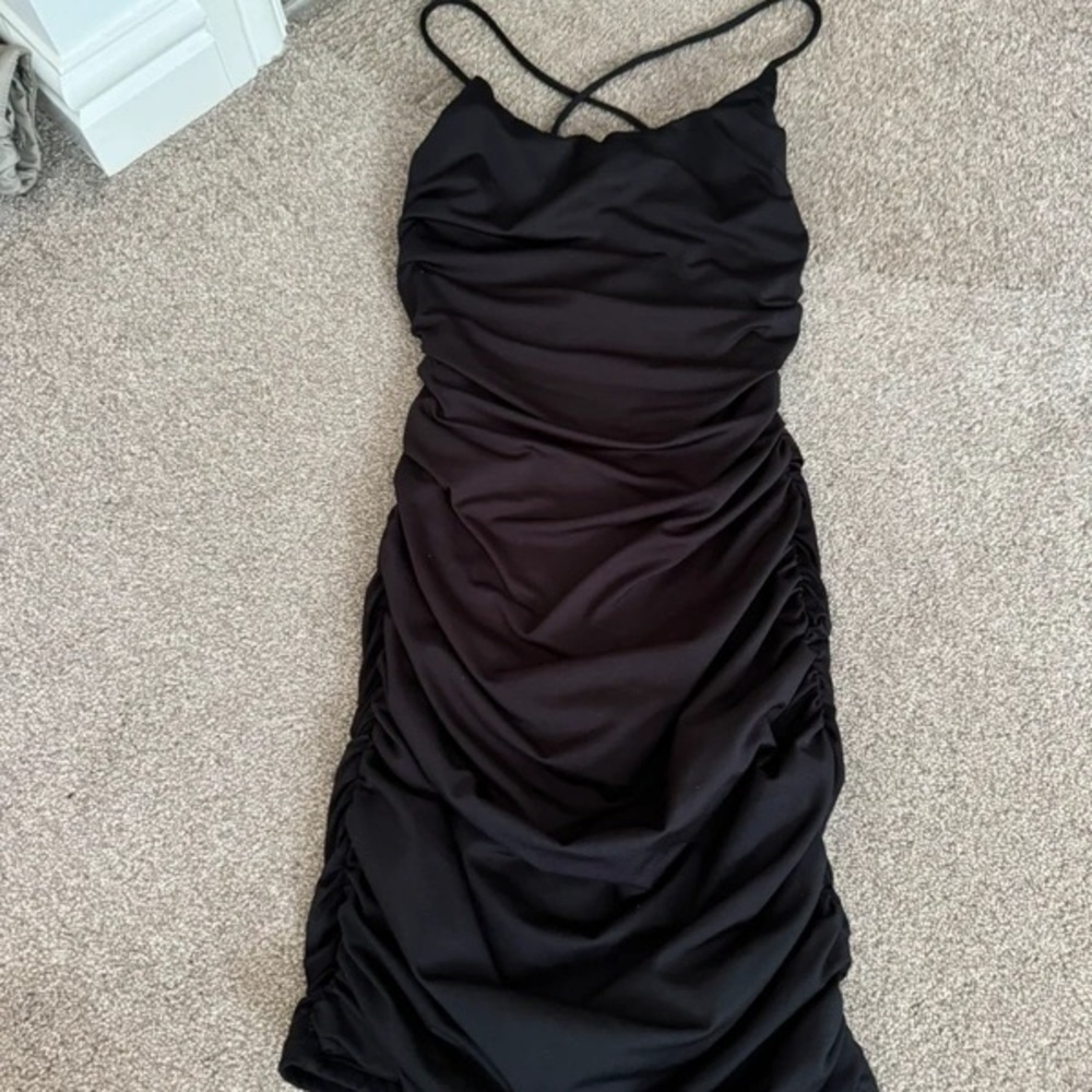 Oh Polly Black Ruched Mini Dress